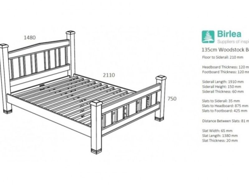 Birlea Woodstock 4ft6 Double Grey Wooden Bed Frame