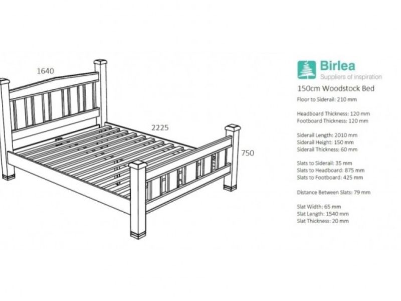 Birlea Woodstock 5ft Kingsize Grey Wooden Bed Frame