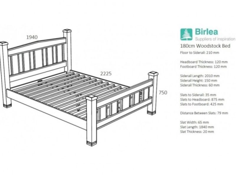 Birlea Woodstock 6ft Super Kingsize Grey Wooden Bed Frame