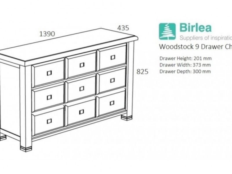 Birlea Woodstock 9 Drawer Oak Chest