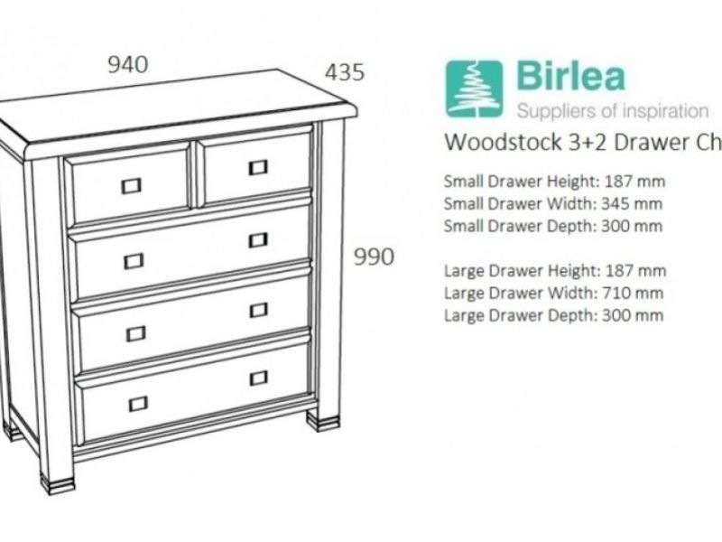 Birlea Woodstock 3 Plus 2 Drawer Grey Chest