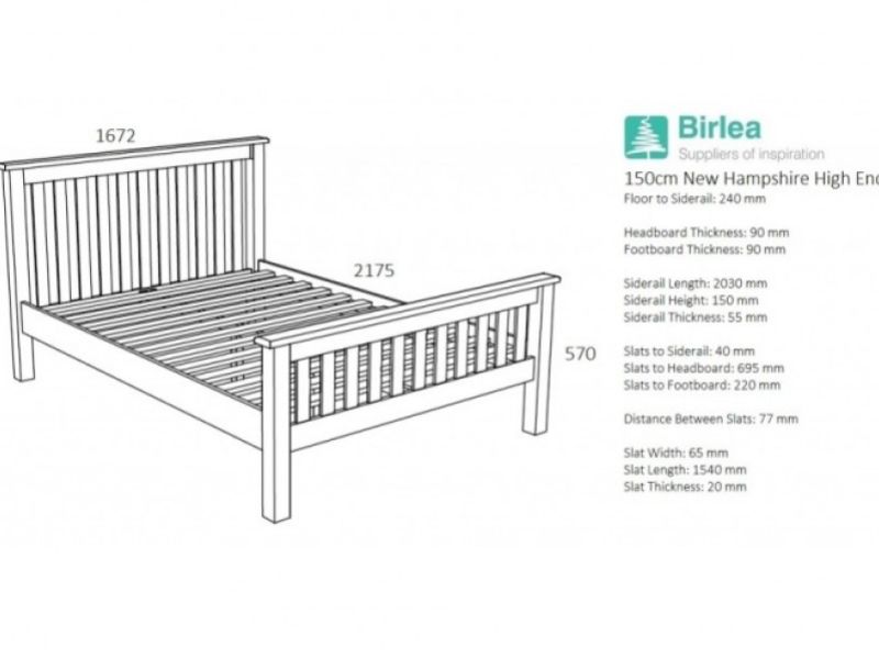 Birlea New Hampshire 5ft Kingsize Grey Wooden Bed Frame With High Footend