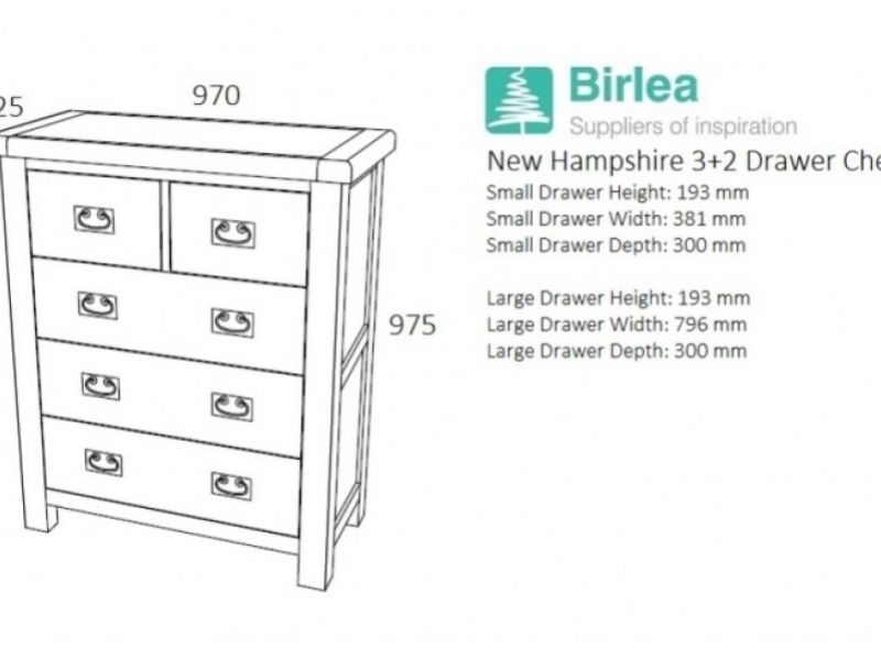 Birlea New Hampshire Grey 3 Plus 2 Drawer Chest