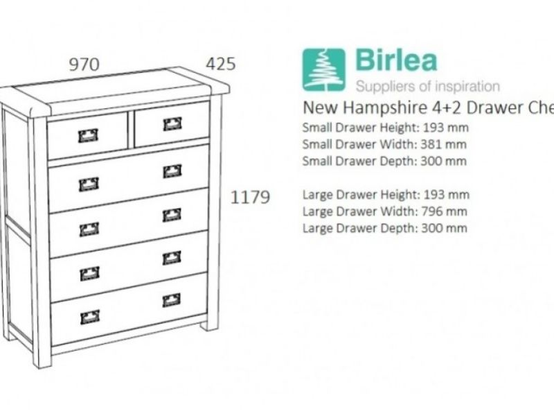 Birlea New Hampshire Grey 4 Plus 2 Drawer Chest