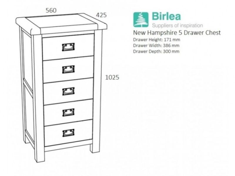 Birlea New Hampshire Grey 5 Drawer Chest