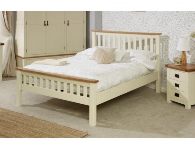 Birlea New Hampshire 4ft6 Double Cream And Oak Wooden Bed Frame With High Footend