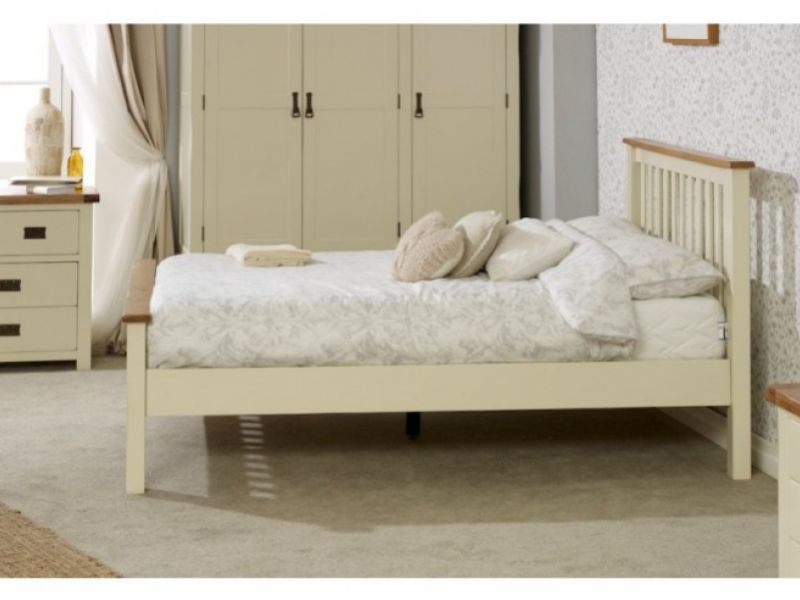 Birlea New Hampshire 4ft6 Double Cream And Oak Wooden Bed Frame With High Footend