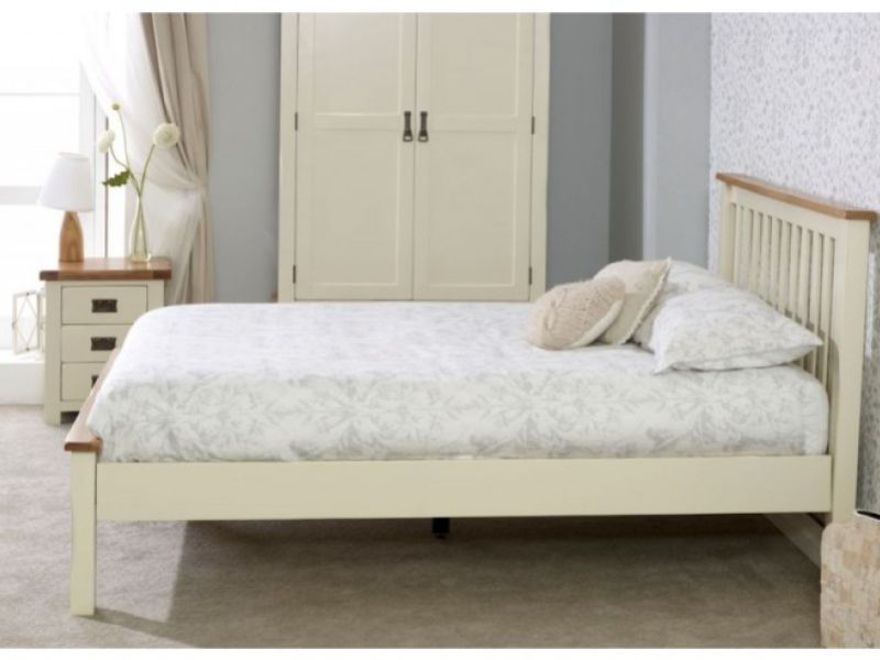 Birlea New Hampshire 4ft6 Double Cream And Oak Wooden Bed Frame With Low Footend
