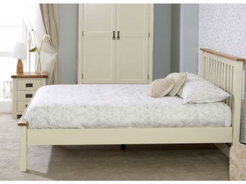 Birlea New Hampshire 4ft6 Double Cream And Oak Wooden Bed Frame With Low Footend