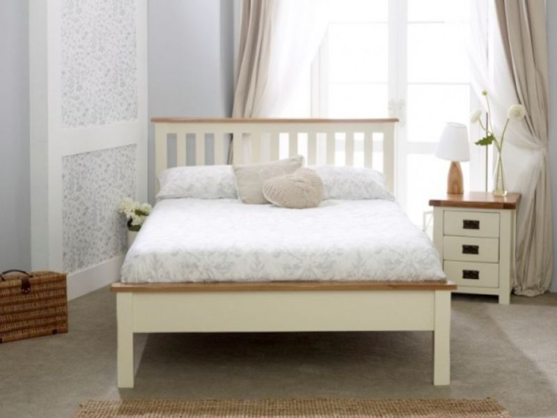 Birlea New Hampshire 4ft6 Double Cream And Oak Wooden Bed Frame With Low Footend