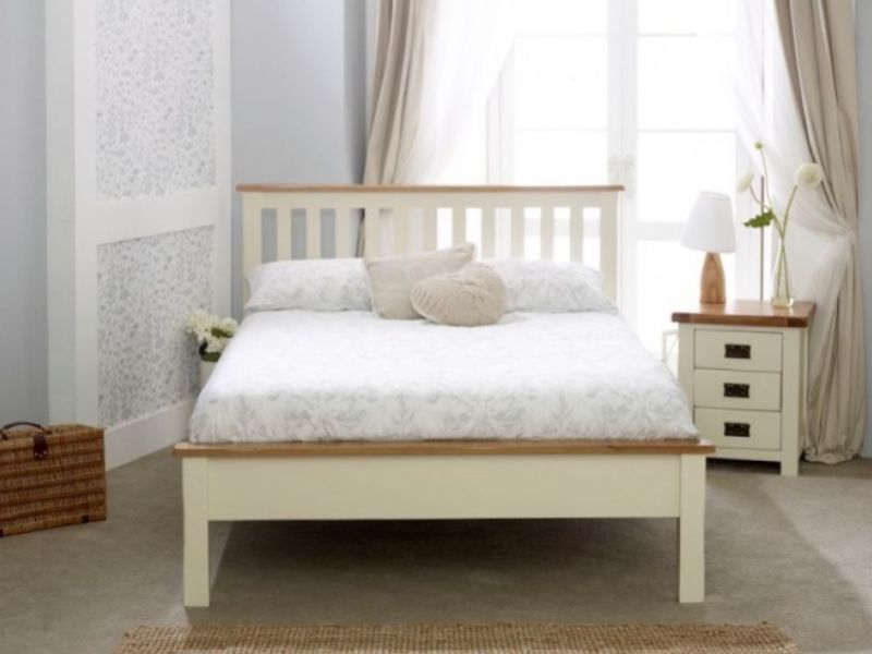 Birlea New Hampshire 5ft Kingsize Cream And Oak Wooden Bed Frame With Low Footend