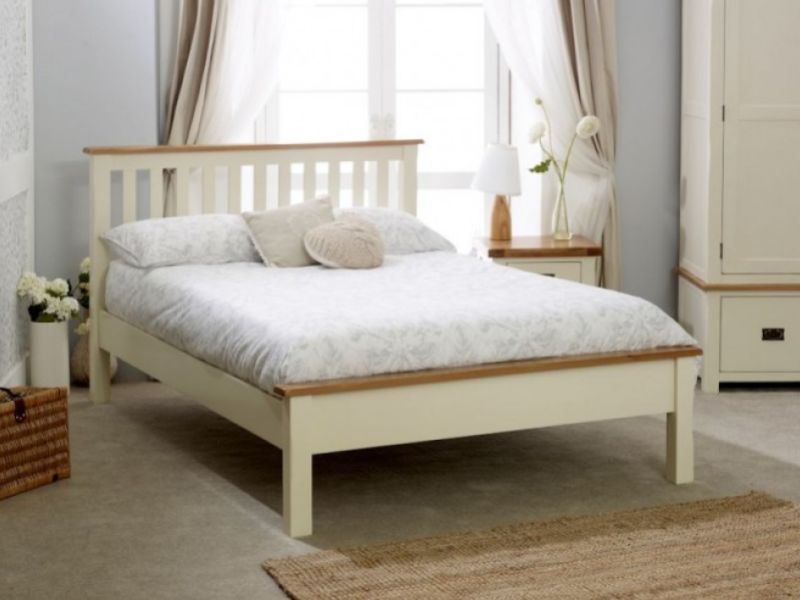 Birlea New Hampshire 5ft Kingsize Cream And Oak Wooden Bed Frame With Low Footend