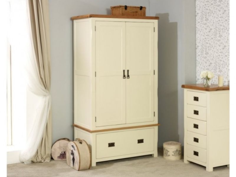 Birlea New Hampshire Cream And Oak 2 Door 1 Drawer Wardrobe