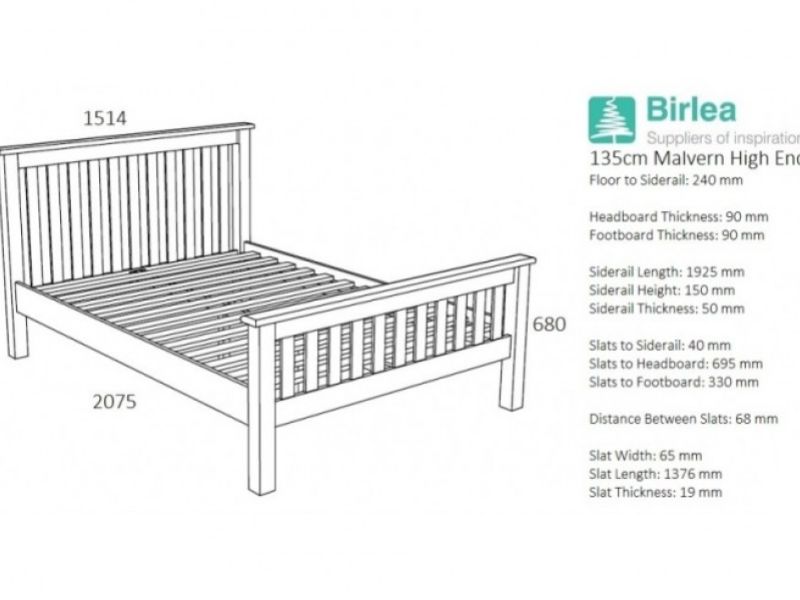 Birlea Malvern 4ft6 Double Oak Wooden Bed Frame With High Footend