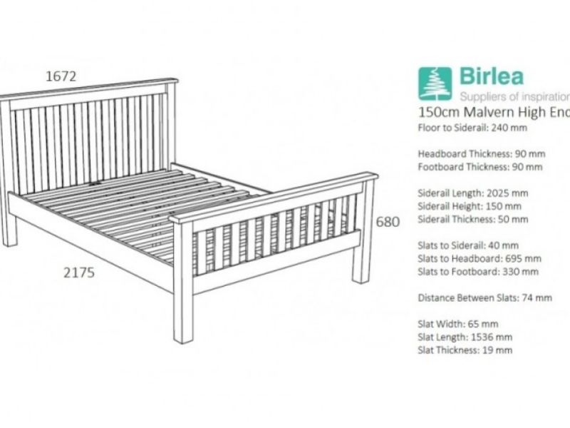 Birlea Malvern 5ft Kingsize Oak Wooden Bed Frame With High Footend