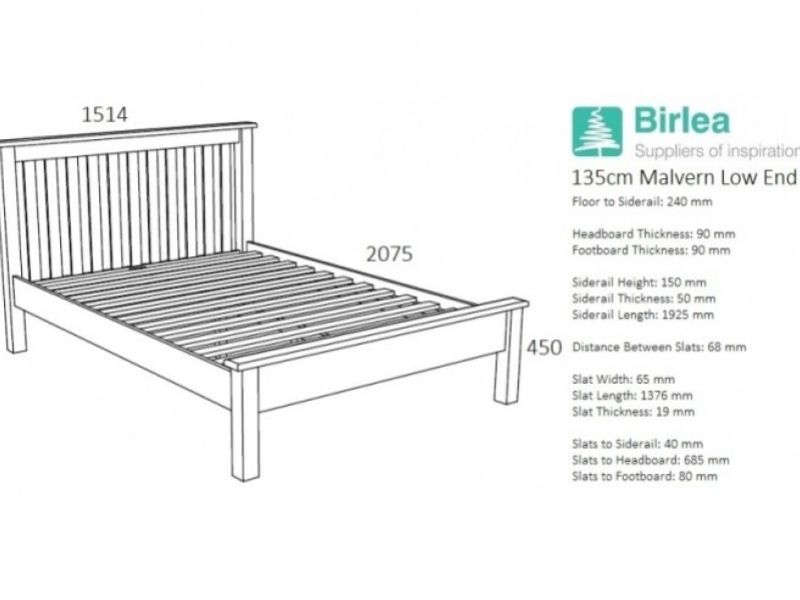 Birlea Malvern 4ft6 Double Oak Wooden Bed Frame With Low Footend