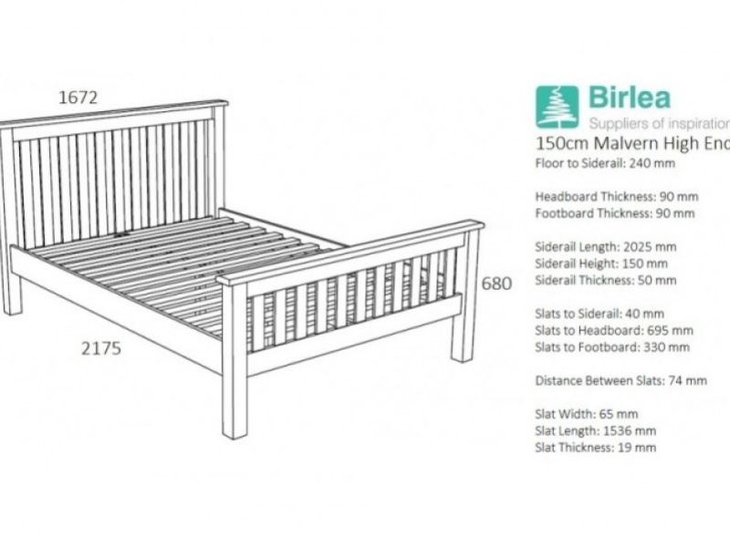 Birlea Malvern 5ft Kingsize Oak Wooden Bed Frame With Low Footend