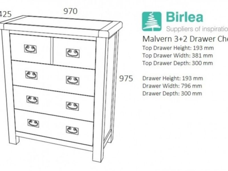 Birlea Malvern Oak 3 Plus 2 Chest Of Drawers