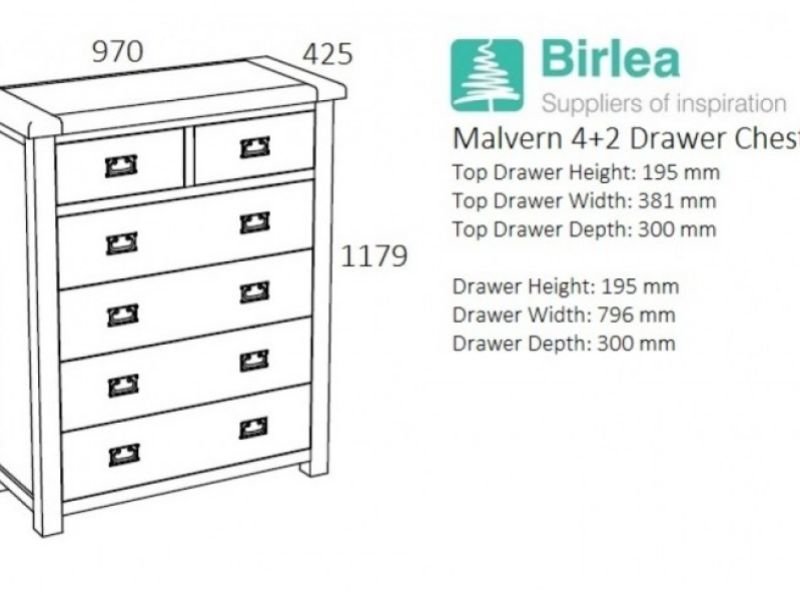 Birlea Malvern Oak 4 Plus 2 Chest Of Drawers