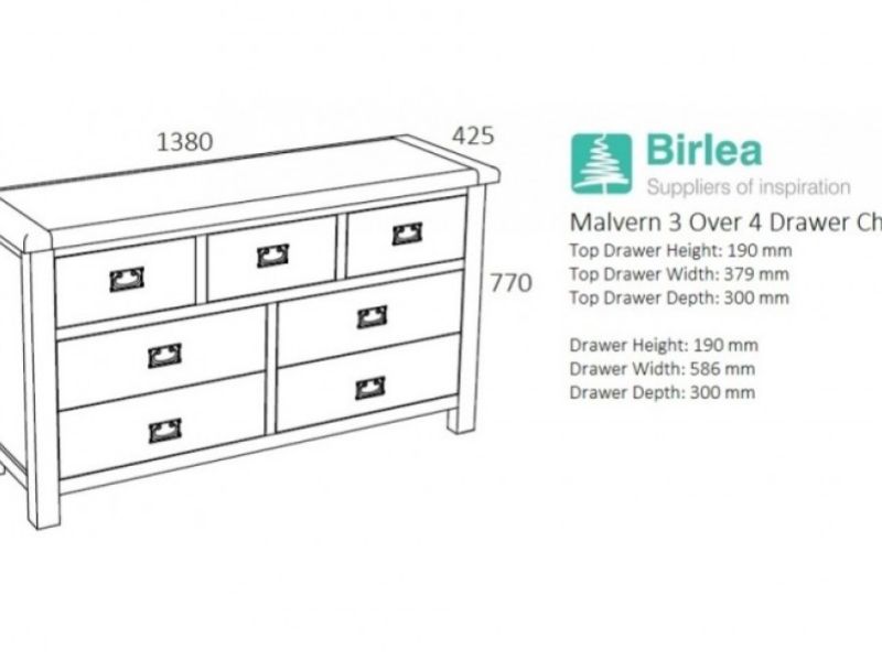 Birlea Malvern Oak 3 Over 4 Chest Of Drawers