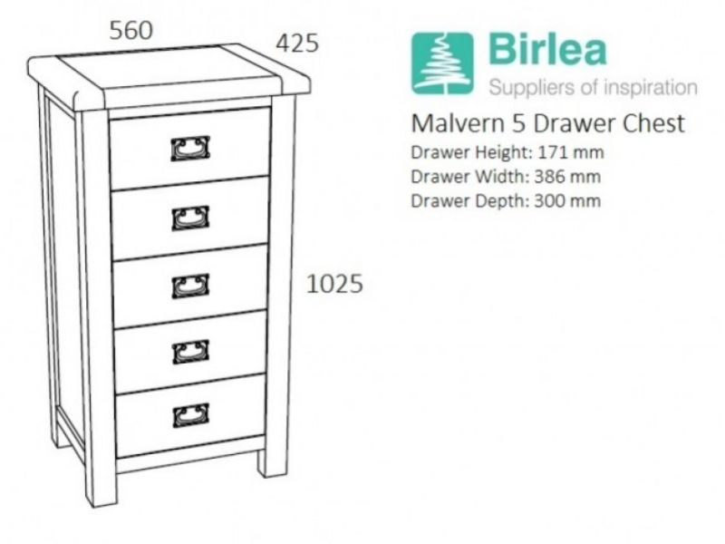 Birlea Malvern Oak 5 Drawer Chest