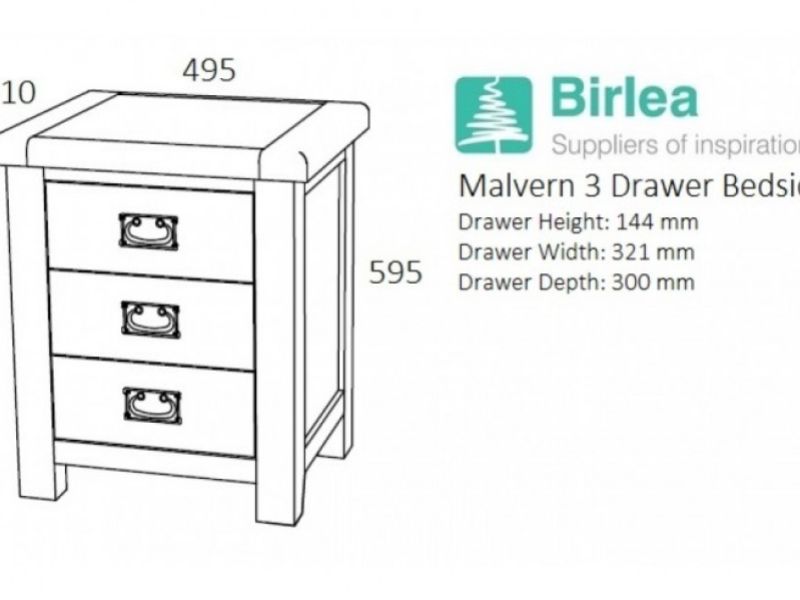 Birlea Malvern Oak 3 Drawer Bedside