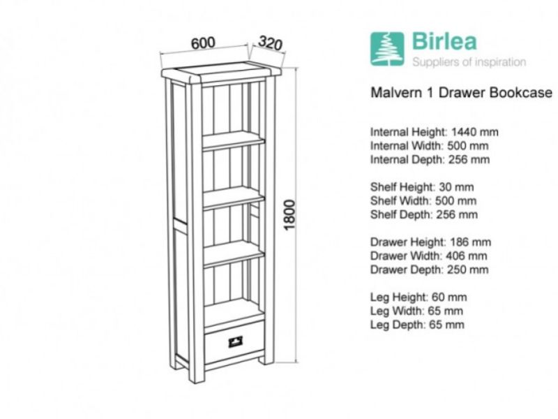 Birlea Malvern Oak 1 Drawer Bookcase