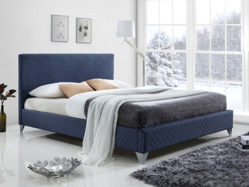 Time Living Brooklyn 5ft Kingsize Blue Fabric Bed Frame