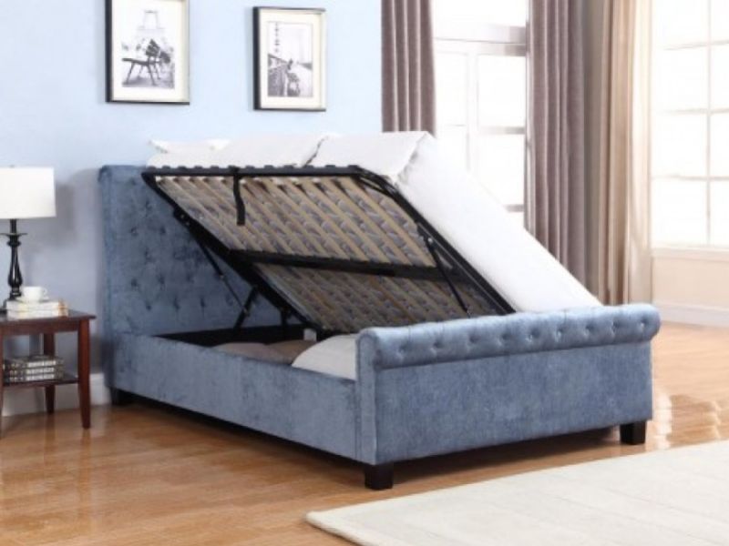 Flair Furnishings Lola 5ft Kingsize Blue Fabric Ottoman Bed Frame