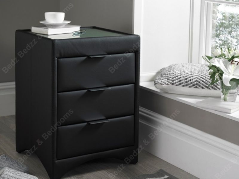 Kaydian Valencia Madras Black Leather Bedside