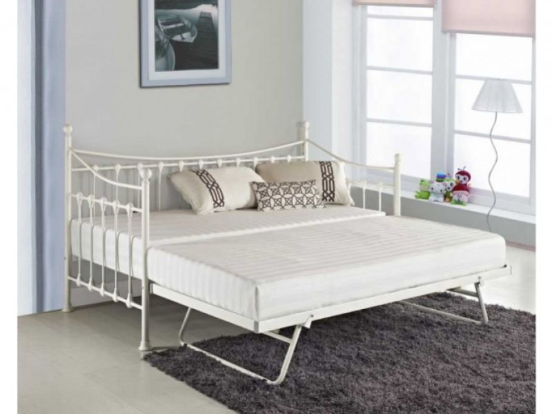 Sleep Design Versailles 3ft Single White Metal Day Bed And Trundle