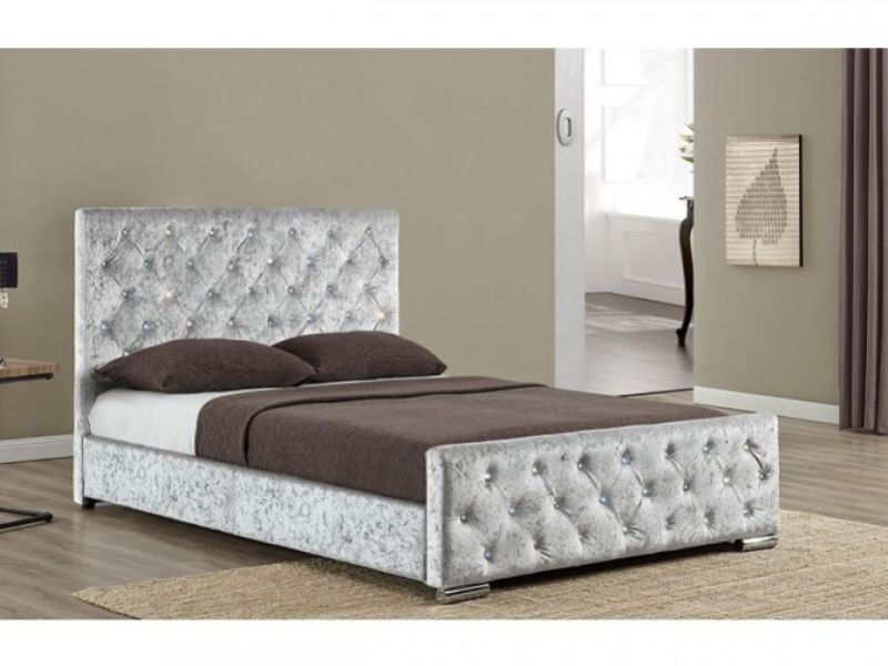Sleep Design Beaumont 4ft6 Double Crushed Silver Velvet Bed Frame