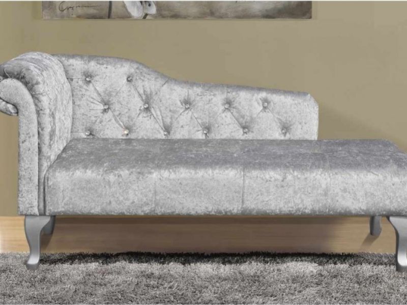 Sleep Design Beaumont Crushed Silver Velvet Chaise Lounge