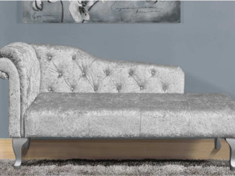 Sleep Design Buckingham Crushed Silver Velvet Chaise Lounge