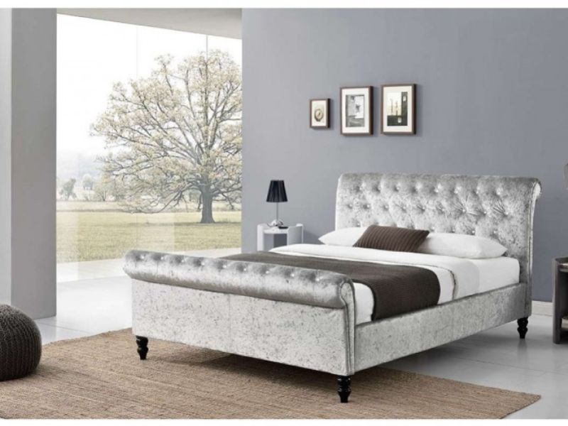 Sleep Design St James 4ft6 Double Crushed Silver Velvet Ottoman Bed Frame