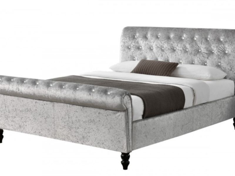 Sleep Design St James 5ft Kingsize Crushed Silver Velvet Ottoman Bed Frame