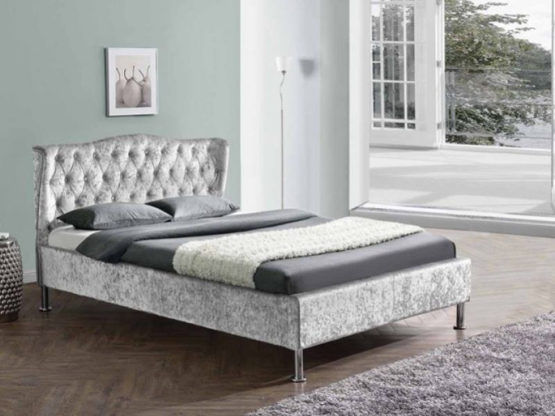 Sleep Design Sandringham 4ft6 Double Crushed Silver Velvet Bed Frame