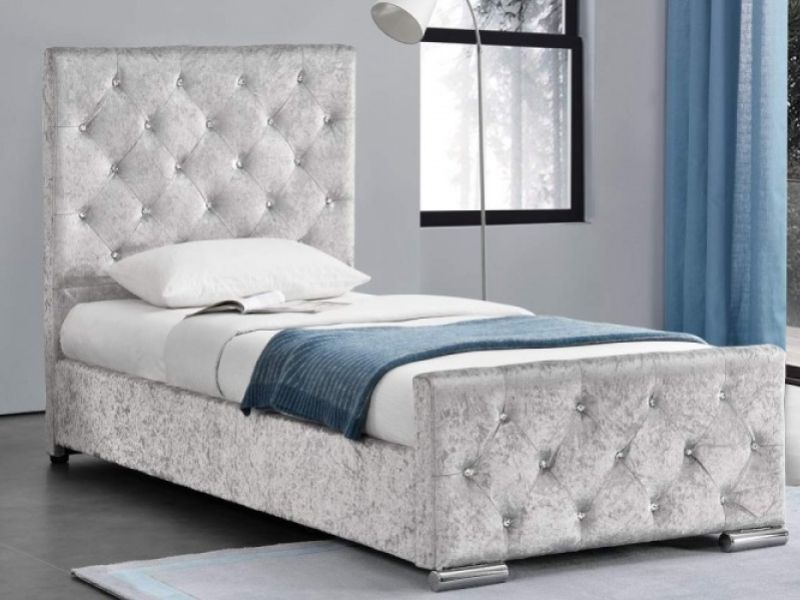 3FT Single Crushed Velvet Divan Bed with Matching Mattress and HEADBOARD Storage Available 3FT - 0 Draw, Cream 