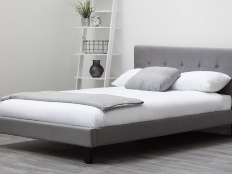 Sleep Design Blenheim 4ft6 Double Grey, Bisham Contemporary Grey Fabric Upholstered Bed Frame