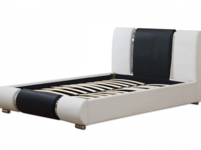 Sleep Design Sorrento 5ft Kingsize White With Black Faux Leather Bed Frame