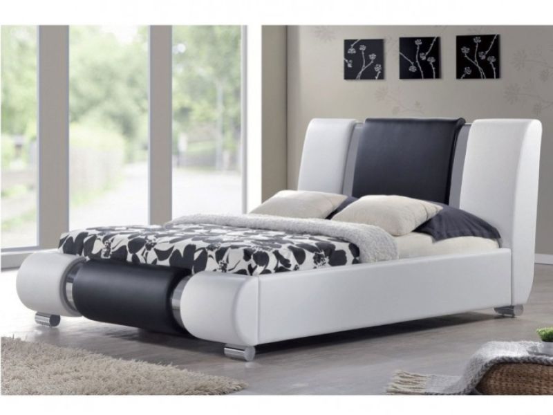 Sleep Design Sorrento 4ft6 Double White With Black Faux Leather Bed Frame