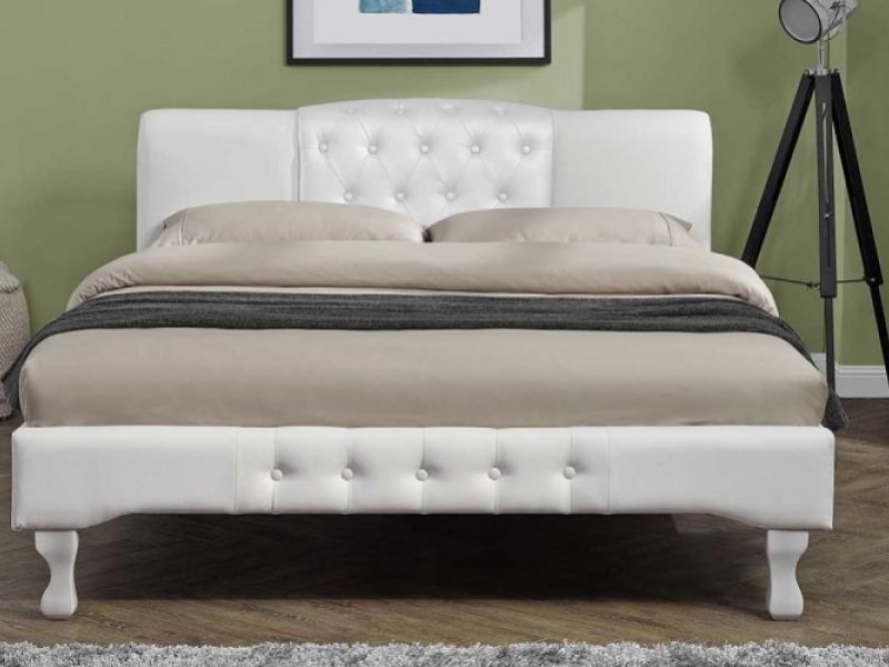 Sleep Design Knightsbridge 4ft6 Double White Faux Leather Bed Frame