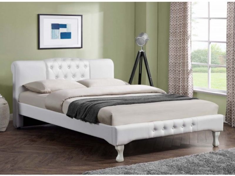 Sleep Design Knightsbridge 4ft6 Double White Faux Leather Bed Frame