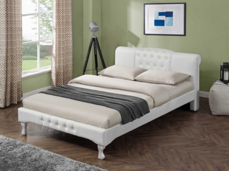 Sleep Design Knightsbridge 4ft6 Double White Faux Leather Bed Frame