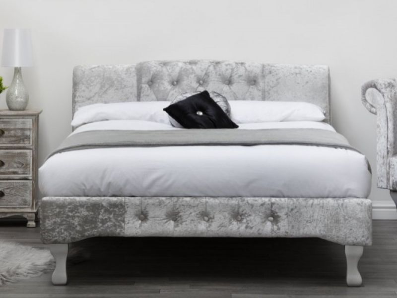 Sleep Design Knightsbridge 4ft6 Double Silver Crushed Velvet Bed Frame