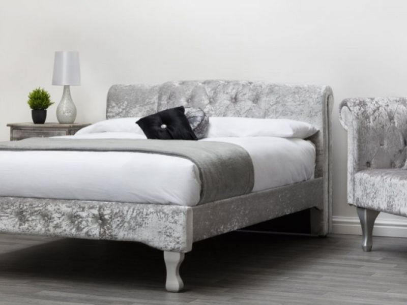 Sleep Design Knightsbridge 4ft6 Double Silver Crushed Velvet Bed Frame