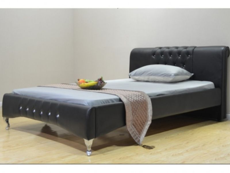 Sleep Design Knightsbridge 4ft6 Double Black Faux Leather Bed Frame