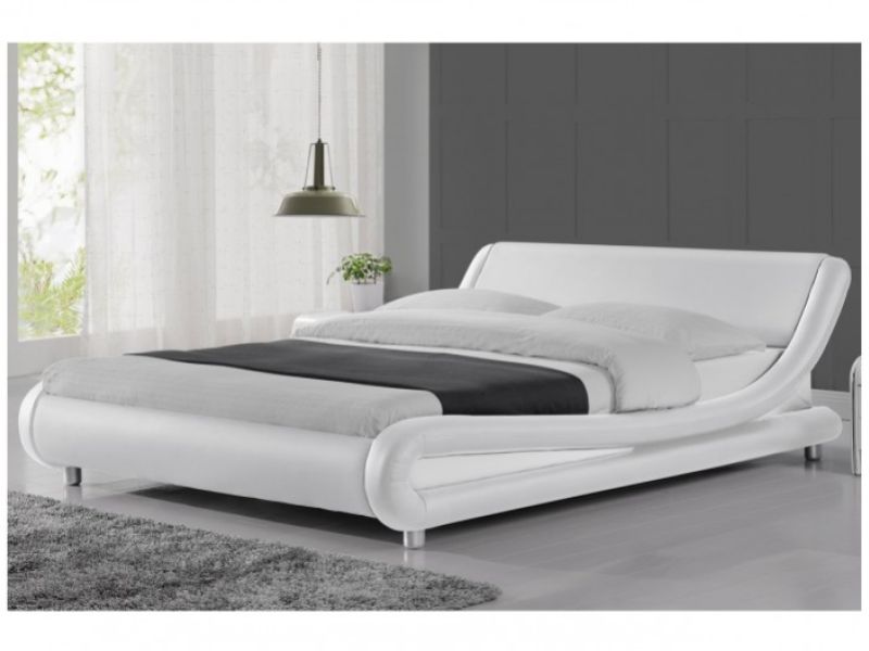Sleep Design Madrid 4ft6 Double White Faux Leather Bed Frame