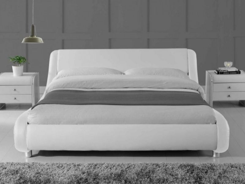 Sleep Design Madrid 4ft6 Double White Faux Leather Bed Frame