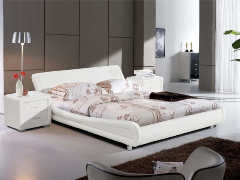 Sleep Design Madrid 4ft6 Double White Faux Leather Bed Frame
